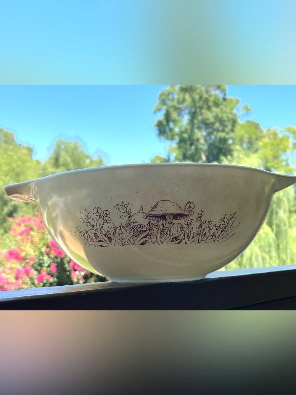 VTG Pyrex Forest Fancies Mushroom Mixing Bowl 444 Cinderella Large 4 Qt Handles